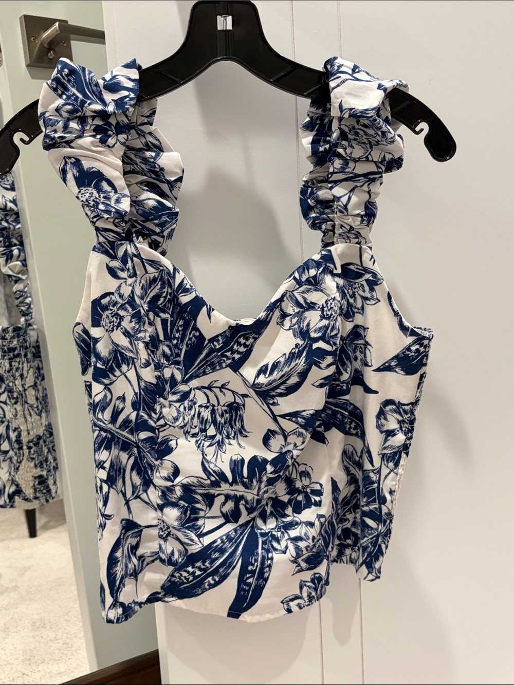 Abercrombie & Fitch Blue and White Floral Ruffle Strap Tank